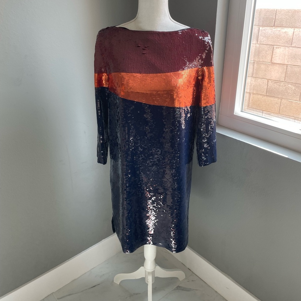 Tory Burch Red and Orange Sequin Sheath Dress